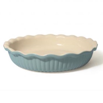 CLASSIC GLAZED FLUTED PIE DISH - SKY BLUE