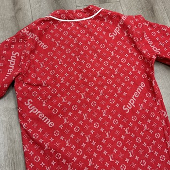 Supreme x Louis Vuitton Jacquard Denim Baseball Jersey Red - Pre-Owned - view 4
