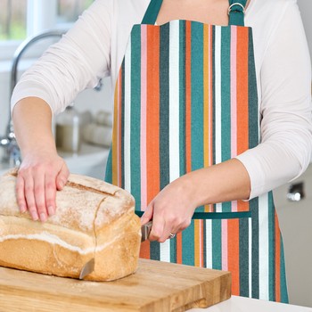 RECYCLED STRIPE APRON - TEAL