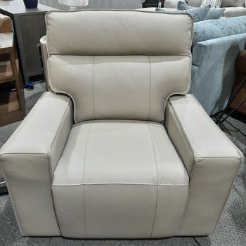 LAYTON Leather Power Recliner with Power Headrest, Light Gray