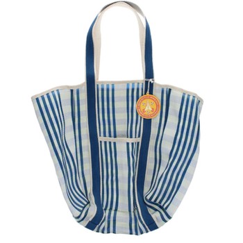 LARGE RECYCLED WOVEN TOTE BAG - WHITE AND BLUE