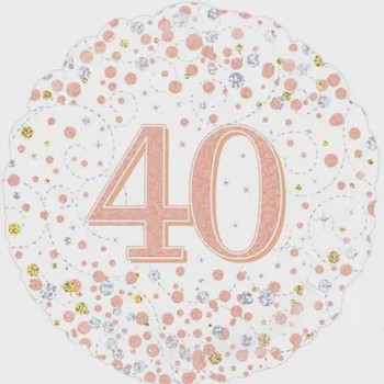 Oaktree - 18" 40th Sparkling Fizz Birthday White & Rose Gold Holographic Balloon - 227123