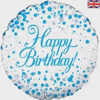 Oaktree - 18" Sparkling Fizz Birthday Blue Holographic Balloon - 226621