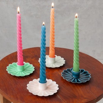 ENAMEL CANDLE HOLDERS - CHOICE OF 4 COLOURS