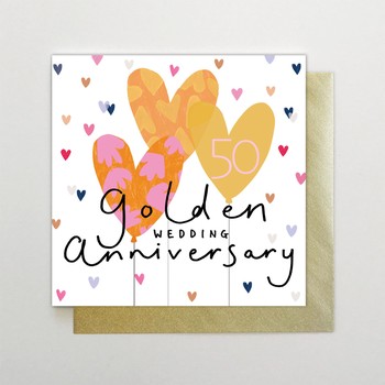 Stop The Clock-card- golden wedding anniversary balloons- HA33