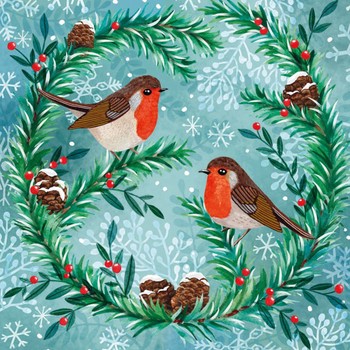 Museums & Galleries - Charity Xmas Card Pk8 Robin & Wreath - BHEX207