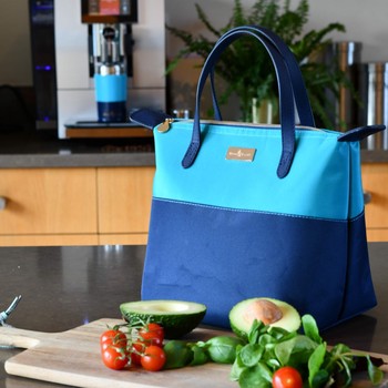 COLOUR BLOCK AQUA/NAVY INSULATED LUNCH TOTE