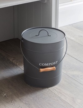GARDEN TRADING LARGE 10 LITRE COMPOST BUCKET WITH LINER - CHARCOAL