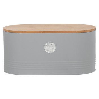 GREY BREAD BIN WITH BAMBOO LID