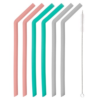COLOURFUL BENT SILICONE STRAWS - 7 PIECE SET