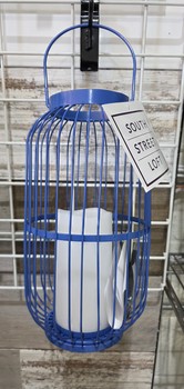 Blue Metal Wire LED Lantern w/ remote