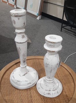 Cement White Wash Taper Candle Holder - Large