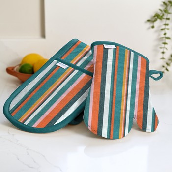 RECYCLED STRIPE GAUNTLET - TEAL