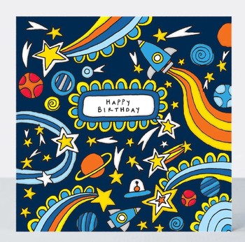 Rachel Ellen -Scatter Brain- Happy Birthday/Comic Book Style Space Doodle - BRAIN09