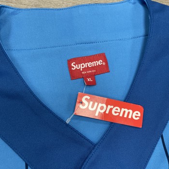 FW18 Supreme Vertical Logo Baseball Jersey Blue/Yellow - view 3