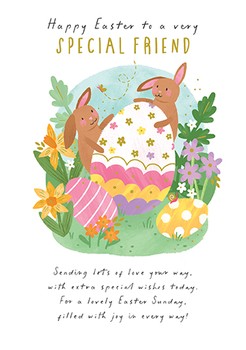 Paper Rose - Special Friend - Bunnies with Easter Egg Card - FAE002