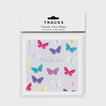Tracks - Thank You Cards Pk5 - Coloured Butterflies - TYP141