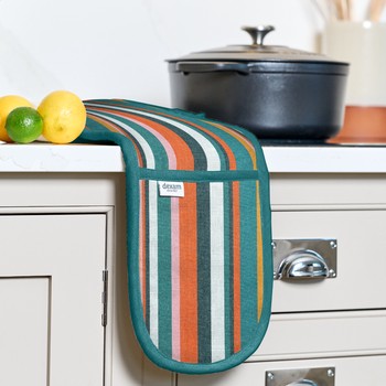 RECYCLED STRIPE DOUBLE OVEN GLOVE - TEAL