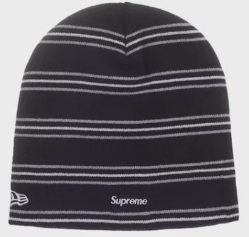 Supreme New Era Stripe Beanie Black • Brand New [3500] - view 2