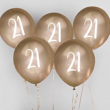 Hootyballoo - Number '21' Latex 12" Balloons - Pack of 5(Not suitable for Helium)