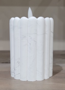 White Cement LED Candle w/Timer / 4" Column