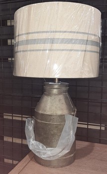 Galvanized table lamp with striped shade