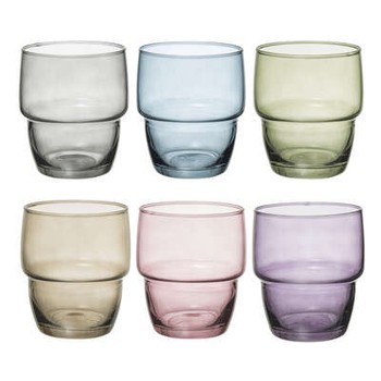 COLOURED GLASS TUMBLERS - MIXED SET OF 6