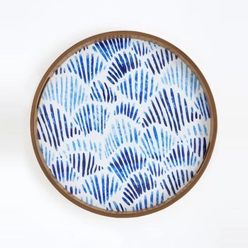 BATELA LARGE MANGO WOOD TRAY - BLUE SHELL