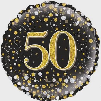 Oaktree - 18" 50th Sparkling Fizz Birthday Black & Gold Holographic Balloon - 227277