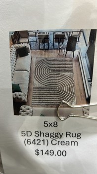 5D Shaggy Rug 6421 5x8 Cream