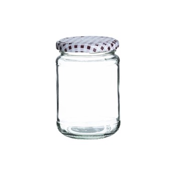 TWIST LID GLASS JAR 370ML - RED/WHITE