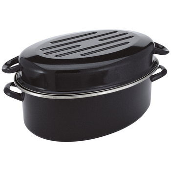 HIGH CAPACITY BLACK ENAMEL OVAL ROASTER - 36CM
