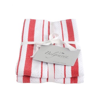 BELGRAVIA BASKETWEAVE RED TEA TOWELS - SET OF 2