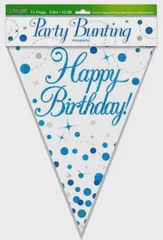 Oaktree - Party Bunting Sparkling Fizz Birthday Blue Holographic 11 flags 3.9m - 632325