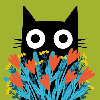 The Art File - Cat & Flower Bouquet Card