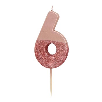 Talking Tables - number six Rose gold glitter candle – BDAY – candle – RG – six