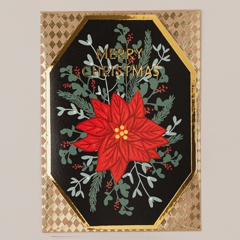 Apple & Clover - Christmas card poinsettia floral with gold foil die-cut border - DC014