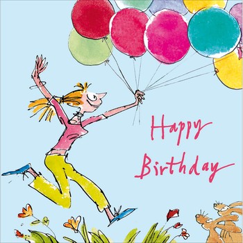 Woodmansterne - Lady Dancing Through The Flowers With Balloons And Bunnies - Greetings Card