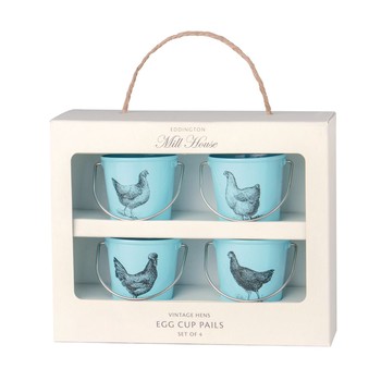 EGG PAILS - BLUE VINTAGE HENS - SET OF 4