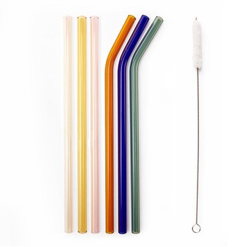 COLOURED GLASS STRAWS - SET OF 6