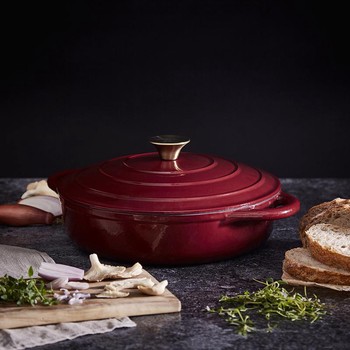 FOUNDRY SHALLOW 28CM CAST IRON CASSEROLE - BORDEAUX RED