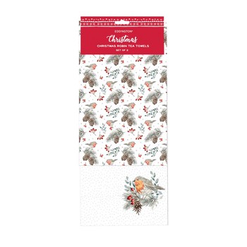 CHRISTMAS ROBIN TEA TOWELS - SET OF 2