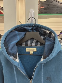 Burberry Clarendon Check Hood Zip Up Hoodie Blue • Pre-Owned [3383] - view 2