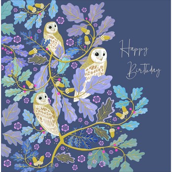 Woodmansterne - Three Owls On An Oak Branch - Greetings Card. (D)