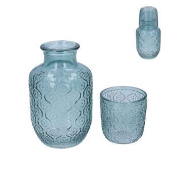 GLASS WATER CARAFE WITH GLASS - BLUE DAISY