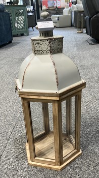 Grey Metal and Light Wood Lantern / Small