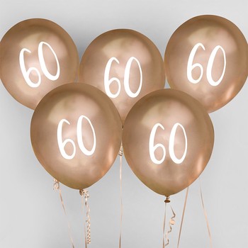 Hootyballoo - Number '60' Latex 12" Balloons - Pack of 5(Not suitable for Helium)