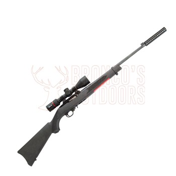 Ruger 10/22 Blued Synthetic .22 LR + Burris Fullfield Riflescope 3-12x42mm Plex KSB MY25 + Stealth Alloy Weaver Scope Rings 1" Medium + Suppressor