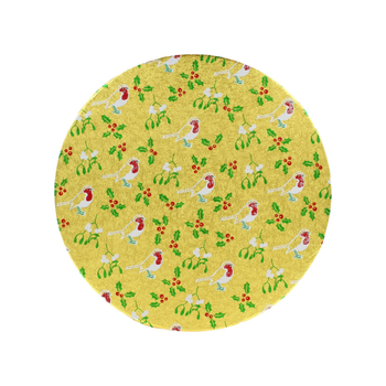 CAKEBOARD - ROUND THIN 8 " GOLD/ROBIN