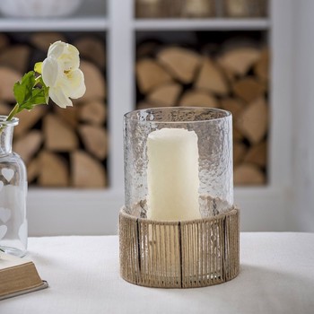 GLASS LANTERN WITH JUTE BASE - LARGE